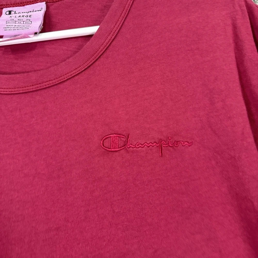 Champion Shirt Mens XL Red Embroidered Script Logo Tee Casual Crewneck - Picture 6 of 10